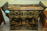 Furniture Altar Top Lacquer Finish Side Table
A fantastic Oriental style buffet / side table with a beautiful lacquer finish and an altar top. Plenty of storage space with 2 drawers and 2 hinged door areas. Features gorgeous landscape scenes on front, top and both sides. The lacquer finish is peeling on the right front leg. Measures 32.5" tall x 39" across x 16" in depth.