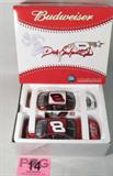 NASCAR 2 Die Cast Cars Dale Earnhardt Jr. #8
A great lot for NASCAR collectors with this set of 2 adult collectable toy / replica die cast cars, "All Star Game 2002" Limited Edition Adult Collectible series. Appears to be in excellent condition and in the original box:
- 1:24 scale stock car, #8 Dale Earnhardt Jr. Chevrolet. This 2002 Monte Carlo model car features sponsor insignia including Budweiser, Mechanix Wear & Goodyear Tires. Red body with white detailing.
- 1:24 scale stock car, #8 Dale Earnhardt Jr. Chevrolet. This 2001 Monte Carlo model car features sponsor insignia including Budweiser, Remington Arms & Goodyear Tires. Off White Body with red detailing, much like a baseball. Also includes a hood that rises.