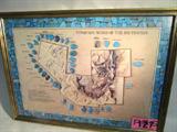 Art Framed Map "Turquoise Mines of the Southwest"
A pretty framed map which illustrates approximate locations where turquoise is found in the four southwestern states of Arizona, Colorado, New Mexico and Nevada. The map points to locations and identifies the type of turquoise typically mined in that area. Some of the types of turquoise identified are Bisbee, Kingman, Cripple Creek, Ajax, Montezuma, Blue Diamond, Red Mountain and several others. Measures 16" x 22"