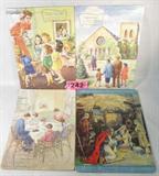 Lot of 4 Vintage Christian Theme Jigsaw Puzzles
Some of us remember these type puzzles from Sunday School or Vacation Bible School. Each lithograph picture puzzle measures approximately 14" x 10". These puzzles are in good condition for their age. This lot includes:
- "Giving Thanks", A Christian Art Sta-Tru puzzle No. T2660, made by Warner Press Products.
- "Learning About Jesus", Christian Art No. T2664.
- "Going to Church", Christian Art No. T2662.
- A Nativity scene puzzle, No. 7045 made by Saalfield