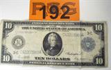 Coin Series 1914 $10.00 Federal Reserve Note
Series 1914 $10.00 Federal Reserve Note from the Bank of Philadelphia. Blue Seal, signed White and Mellon. Has Vertical and Horizontal folds, corners are intact but have been folded. Nice looking Bill. No Sales Tax on Coins, Currency, or Bullion