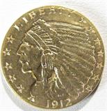 Coin 1912 Indian Head $2.50 Gold Coin
1912 Indian Head $2.50 Gold Coin. 4.18g of 90% Gold. 616,197 minted. Rare Date. Nice Looking Coin. No Sales Tax on Coins, Currency, or Bullion. #27-A-37.