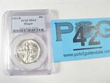 Coin Slabbed 1933-D Oregon Trail Comm. PCGS MS64
Slabbed 1933-D Oregon Trail Commemorative Memorial Coin. 12.5g of 90% Silver. 5,008 minted. Rare Date. Graded by PCGS as MS64. No Sales Tax on Coins, Currency, or Bullion. #42-28.