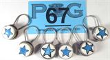 Jewelry Lot of 6 Sterling Silver Star Key Chains
Lot of 6 adorable sterling silver key chains featuring what appears to be white porcelain discs with hand painted blue stars in the center. Key chain opens and closes by a hook in the back, marked / signed "JR BDJJ Sterling".
Note: One of the key chains is slightly damaged, the silver frame around the porcelain disc has a crack and the porcelain star is slightly chipped.
Total weight: 1.75 ozt