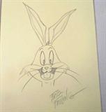 Art Bugs Bunny Pencil Sketch Signed Friz Freleng
Appears to be an original pencil sketch of Bugs Bunny, signed by Friz Freleng. Measures 10.5" x 8".
From the internet: "Isadore "Friz" Freleng (August 21, 1905 – May 26, 1995) was an animator, cartoonist, director, and producer best known for his work on the Looney Tunes and Merrie Melodies series of cartoons from Warner Bros. He introduced and/or developed several of the studio's biggest stars, including Bugs Bunny, Porky Pig, Tweety Bird, Sylvester the cat, Yosemite Sam (to whom he was said to bear more than a passing resemblance) and Speedy Gonzales. The senior director at Warners' Termite Terrace studio, Freleng directed more cartoons than any other director in the studio (a total of 266), and is also the most honored of the Warner directors, having won four Academy Awards. After Warners shut down the animation studio in 1963, Freleng and business partner David H. DePatie founded DePatie-Freleng Enterprises, which produced cartoons (
