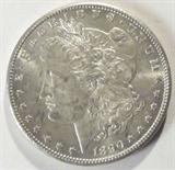 Coin 1890-CC Morgan Silver Dollar
1890-CC Morgan Silver Dollar. 26.73g of 90% Silver. 2,309,041 minted. Rare Date. Graded by the Consignor as Brilliant Uncirculated on the Obverse and Extremely Fine on the Reverse, reverse appears to have been polished. No Sales Tax on Coins, Currency, or Bullion. #201-88.