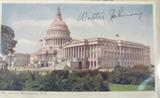 Walter Johnson Autographed Postcard AAU Certified
A vintage Washington, D.C. souvenir postcard which has been hand signed by Walter Johnson. Signature is certified by Authentic Autographs Unlimited, Serial # F10178. The Certificate of Authenticity is signed by Drew V. Max, a Court Qualified and Board Certified Forensic Document Examiner and handwriting expert who specializes in celebrities, sports, and antiquities. You may have seen Mr. Max on the reality television show "Pawn Stars".
Internet Search: "Walter Perry Johnson (November 6, 1887 – December 10, 1946), nicknamed "Barney" and "The Big Train", was a Major League Baseball right-handed pitcher. He played his entire 21-year baseball career for the Washington Senators (1907–1927). He would later serve as manager of the Senators from 1929 through 1932 and for the Cleveland Indians from 1933 through 1935. One of the most celebrated and dominating players in baseball history, Johnson established several pitching records, some of which