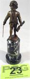 Bronze Boy w/ Violin Sculpture by Rasmussen
A beautifully crafted bronze sculpture of a boy with a violin. Signed "O. Rasmussen", believed to be Otto Rasmussen. Sculpture sits atop a marble base. Measures approximately 7.25" tall.