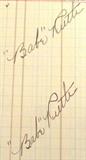 Piece of Paper w/ Babe Ruth Autograph ACE
A piece of cut accounting paper that has been signed by Babe Ruth. Signature is certified by Autograph Certification Experts, LLC, Justin Chris Priddy, President. Certification # B36859, can be verified at www.autographcertificationexperts.com.The website database displays the correct date of certification. The date printed on the Letter is a typographical error.
From the internet: "George Herman Ruth, Jr. (February 6, 1895 – August 16, 1948), best known as "Babe" Ruth and nicknamed "the Bambino" and "the Sultan of Swat", was an American Major League baseball player from 1914–1935. Ruth originally broke into the major leagues with the Boston Red Sox as a starting pitcher, but after he was sold to the New York Yankees in 1919, he converted to a full-time right fielder and subsequently became one of the league's most prolific hitters. Ruth was a mainstay in the Yankees' lineup that won seven pennants and four World Series titles during his tenure