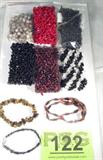 Jewelry Mixed Lot Bracelets Necklaces & More
Mixed lot of wonderful lady's costume jewelry including:
- Gorgeous elastic bracelet featuring chip style stone, possibly tiger's eye. One size fits many.
- Fabulous black & clear chip style stone elastic bracelet, many strands arranged in diagonal stripes according to the stone. One size fits many.
- Beautiful "Leopard Skin Rock" stone necklace, also known as "Orbicular Rhyolite", single strand long necklace, infinity style with no opening or clasp. Measures 16" end to end. Comes with a description card.
- Gorgeous black chip style stone elastic bracelet, multi-stranded, with a description that reads: "Black Tourmaline: Protection, emotional stability, physical vitality, & mental sharpness." One size fits many.
- Many more!
