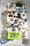 Jewelry Mixed Lot Necklaces Pins Earrings More
Mixed lot of costume jewelry including:
- Ladies decorative toothed hair comb made out of tortoise shell with gold colored embellishments. Measures 3" x 2.25".
- Delicate opal pin with gold colored / plated setting & chain. Possible signature / maker's mark on the back of the pin, unidentified.
- Three beautiful pins strung with real pearls, white & silver in color.
- Stately gothic style cross pendant on a silver colored link style infinity chain. One size fits all. Measures 16" long from end to end.
- Lovely turquoise nugget style dangling earrings with sterling silver pierce hooks. Total weight: 0.18 ozt.
- Two beautiful watch end pieces featuring inlaid polished turquoise stones, silver in color, possibly sterling, marked / signed "STM".
- Stately chain mail style necklace, links graduating in size from the spring ring clasp to the center of the chain. Measures 20.5" long.
- Many MANY more!