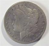 Coin 1895-S Morgan Silver Dollar Fine
1895-S Morgan Silver Dollar. 26.73g of 90% Silver. 400,000 total minted. Very Rare Date. Graded by the consignor as Fine. No Sales Tax on Coins, Currency, or Bullion. #39-59.