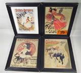 Art 4 Framed Prints Foreign Advertising Posters
Lot of 4 original prints by various foreign artists:
- Framed print of a poster advertising Gladiator bicycles and motorcycles by Ferdinand "Misti" Misti-Mifliez, signed & dated "Misti '95". A man and a woman riding bicycles merrily, with what appears to be a French soldier chasing behind them on foot. All writing on this piece is in a foreign language.
- Framed print by Jules Cheret. Poster for "Le Miroir" at the Folies-Bergere, a Pantomime by Rene Maizeroy. Signed "J Cheret".
- Framed print by Jules Cheret. Exposition: Tableaux et Dessins de A. Willette. Signed "J Cheret '88".
- Framed print by Jules Cheret. Champs-Elysees: Palais de Glace Premium Poster. Marked / signed "J Cheret '96".
All prints measure 9.5" x 11.5" including frame.
ZB2776