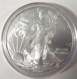 Coin 2009 Silver Eagle 1 Ounce .999 Silver
A gem BU American Silver Eagle dated 2009. Nice frosty coin. Contains 1 Ounce of .999 Silver. No sales tax on coins, bullion or currency. Z1955