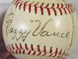 Autographed Baseball Dazzy Vance
A Spalding brand, official International League baseball which has been signed by Dazzy Vance. Signature is not authenticated. Other items provided by this consignor have all been certified and to the best of our knowledge this signature is authentic.
From the internet: "Charles Arthur "Dazzy" Vance (March 4, 1891 – February 16, 1961) was an American professional baseball player. He played as a pitcher in Major League Baseball, most notably for the Brooklyn Robins during the 1920s. Known for his impressive fastball, Vance was the only pitcher to lead the National League in strikeouts seven consecutive seasons. He was inducted into the Baseball Hall of Fame in 1955."
ZB4527