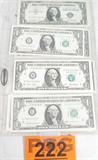Coin 15 each $1.00 U. S. Currency
Silver Certificates: 1935F Signed Priest & Anderson, Excellent condition. 1957 signed Priest & Anderson. Excellent condition. Federal Reserve Notes Bank of Richmond: 1969 signed Elston & Kennedy, Bank of New York : 2001 B76216228 G and B 76216229 G with consecutive serial numbers These 3 notes are in Uncirculated Condition. Series 1963B signed Granahan & Barr. Barr was in office for 1 month. These 10 Bills are consecutive serial numbers E 36923191 F through E 369236200 F and are in Uncirculated Condition No Sales Tax on Coins, Currency, or Bullion. #222-67.