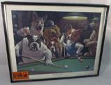 Art Framed Print "The Hustler" By Arthur Sarnoff
Fantastic professionally matted & framed print of "The Hustler" by Arthur Sarnoff. Scene depicts 6 dogs, different breeds, playing pool / billiards, smoking cigars and drinking beer. Five dogs watching a pit bull "The Hustler" make a potentially winning shot. Signed "Sarnoff". Would make a wonderful Father's Day gift! Measures 21" x 17" including frame.
ZB2776