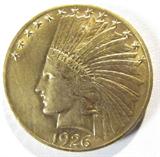 Coin 1926 $10.00 Indian Head Gold Coin Nice
1926 Indian Head $10.00 Gold Coin. 16.71g of 90% Gold.1,0104,000 minted. Rare Date. Graded by the consignor as Nice. No Sales Tax on Coins, Currency, or Bullion. #3-79.