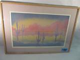 Art 1987 "Arizona Agriscape" Signed & Numbered
Wonderful professionally matted & framed 1987 painting entitled "Arizona Agriscape", signed by an undetermined artist, possibly Dale Moses or Dale Moser. Numbered 30 / 186, depicts a desert scene with beautiful sunset colors. Measures 33.5" x 24".
ZB4519