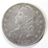 Coin 1833 Capped Bust Half-Dollar XF/AU
1833 Capped Bust Half-Dollar. 13.48g of 89.2 % Silver. 5,206,000 minted. Scarce Date. Graded by the Consignor as Extremely Fine to About Uncirculated. No Sales Tax on Coins,Currency, or Bullion. #171-72.