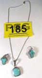 Jewelry Lot of 2 Sterling Silver Necklace&Earrings
Lot of 2 Southwestern style jewelry pieces:
- Beautiful sterling silver necklace featuring a smooth turquoise stone pendant in a flat silver setting, marked / signed "Mex925", wide chain route, hangs on a thick rope style chain marked / signed "925" on the lobster claw clasp. Measures 20" long. 
- Wonderful sterling silver earrings with inlaid turquoise in the shape of a cross, rope style embellishments on the sides of the cross. Dangle style earrings, consignor states sterling silver. 
Total weight: 1.05 ozt
ZB2447-9081-CFSG52300