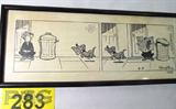 Art Reg Smythe 1964 "Andy Capp" Comic Strip
A framed black and white print comic strip, by artist Reg Smythe, featuring "Andy Capp". Consigner states that this item is original comic art used for newspaper publication and was part of the personal collection of James Copley. James Copley was a journalist and newspaper publisher. He published the San Diego Union The San Diego Union-Tribune and the San Diego Evening Tribune from 1947 until his death in 1973, and was President of the Inter American Press Association (1969 - 1970). Measures 5.75" x 14". Frame has a scratch on the right front side.
ZB4623