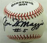 Joe DiMaggio Autographed Baseball AAU
A Rawlings brand official American League baseball which has been hand autographed by Joe DiMaggio. The baseball also has a Yankee Clipper Enterprises sticker indicating that this item was from Joe DiMaggio's estate. Handwritten signature is certified by Authentic Autographs Unlimited, Serial # F11009. The Certificate of Authenticity is signed by Drew V. Max, a Court Qualified and Board Certified Forensic Document Examiner and handwriting expert who specializes in celebrities, sports, and antiquities. You may have seen Mr. Max on the reality television show "Pawn Stars".
From the internet: "Giuseppe Paulo "Joe" DiMaggio; November 25, 1914 – March 8, 1999), nicknamed "Joltin' Joe" and "The Yankee Clipper," was an American Major League Baseball center fielder who played his entire 13-year career for the New York Yankees. He is perhaps best known for his 56-game hitting streak (May 15–July 16, 1941), a record that still stands. DiMaggio was inducted i