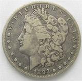 Coin 1893-S Morgan Silver Dollar Fine
1893-S Morgan Silver Dollar. 26.73g of 90% Silver. 100,000 minted. Extremely Rare Date. Graded by the consignor as Fine. No Sales Tax on Coins, Currency, or Bullion. #282-70.
