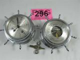 Salem Co Mariner Ships Bell Clock & Barometer
A vintage Salem Clock Company Barometer and matching Mariner Ships Bell 8 day jeweled clock. Both items have a silver chrome finish. Lot includes wind up key. Working condition unknown. Both items measures 6" in diameter.
Z14