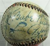 Autograph Baseball Ruth Gehrig Foxx Cobb AAU
A vintage baseball which has been autographed by Babe Ruth, Lou Gehrig, Jimmie Foxx, and Ty Cobb. Presented in protective clear acrylic ball holder. Handwritten signatures are certified by Authentic Autographs Unlimited, AAU Serial #F11013. The Certificate of Authenticity is signed by Drew V. Max, a Court Qualified and Board Certified Forensic Document Examiner and handwriting expert who specializes in celebrities, sports, and antiquities. You may have seen Mr. Max on the reality television show "Pawn Stars".
From the internet:
"George Herman Ruth, Jr., best known as "Babe" Ruth and nicknamed "the Bambino" and "the Sultan of Swat", was an American baseball player who spent 22 seasons in Major League Baseball playing for three teams."
"George Herman Ruth, Jr., best known as "Babe" Ruth and nicknamed "the Bambino" and "the Sultan of Swat", was an American baseball player who spent 22 seasons in Major League Baseball playing for three teams."
"