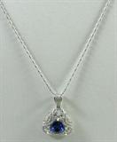 Jewelry 14KT White Gold Tanzanite Necklace*
Fabulous14KT white gold tanzanite necklace. Included American International Gemologists (AIG) Pre-Sale Gemological Report reads:
"One electronically tested 14KT white gold ladies cast & assembled tanzanite and diamond pendant with chain. Condition is new, good workmanship. The pendant features a tanzanite set within an elaborate diamond lattice gallery, completed by a diamond set bail. The pendant is supported by an eighteen inch length designer style chain terminating in a lobster claw clasp. Bright polish finish. Trademark is Orianne. Identified with markings of "14K". Containing:
One prong set triangle mixed cut natural tanzanite, measuring 11.00 x 11.00 x 5.70mm, approximate weight of 4.40ct., clarity is eye clean, type I, medium dark, moderately strong, violetish blue color, (GIA vB 6/4) to medium dark, moderately strong, bluish violet, (GIA bV 6/4) , cut is good. Transmitting light with no distortion, transparent. The stone displays 40%