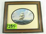 Art Print "Sailing Ships" by Kenneth Grant
A nicely matted and framed print titled "Sailing Ships" by artist Kenneth Grant. Print features two clipper ships sailing on the ocean. Measures 11" x 13".
From the internet: "Kenneth Grant is a marine, aviation and railway artist who has been living and working in Sheringham, North Norfolk since 1993. His work has been exhibited and sold in London, Norwich and coastal areas of Norfolk and Florida and purchased by collectors worldwide."
ZB5104