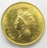 Coin 1855 Type II $1.00 Indian Head Gold CH BU
1855 Type II $1.00 Indian Head Gold Coin. 1.672g of 90% Gold. 758,269 minted. Extremely Rare Date. Graded by the consignor as Choice Brilliant Uncirculated. No Sales Tax on Coins, Currency, or Bullion. #399-55.