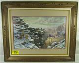 Art Framed Lewis & Clark Print by T.L. Thompson
A beautiful print which features explorers Lewis & Clark and their guide Sacagawea. The three are standing atop a snow covered mountain top overlooking a scenic valley. The artist, T.L. Thompson is best known for his cowboy art and poetry. The print is professionally matted and framed. Measures 29" x 35".
From the internet: "The Lewis and Clark Expedition, also known as the Corps of Discovery Expedition (1804–1806), was the first transcontinental expedition to the Pacific coast undertaken by the United States. Commissioned by President Thomas Jefferson, it was led by two Virginia-born veterans of Indian wars in the Ohio Valley, Meriwether Lewis and William Clark. Their objectives were both scientific and commercial – to study the area's plants, animal life, and geography, and to learn how the region could be exploited economically. They were accompanied by a fifteen-year-old Shoshone Indian woman, Sacagawea, the wife of a French-Canadian