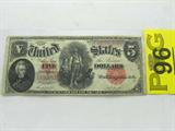 Coin $5.00 United States Note series 1907
$5.00 United States Note. Series 1907. Signed Teehee and Burke. Red Seal. Vertical and Horizontal Folds, Corners are intact one is bent. No Sales Tax, on Coins, Currency, or Bullion.