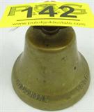 Vintage 1832 - 1930 Colonial Brass Ship Bell
This lot contains a Colonial ship's bell that appears to be solid brass. It is marked / signed "Colonial 1832 - 1930". The clapper is a unique four - point style, consignor states it is original. A beautiful bell, makes a wonderful full tone when rung. Measures 4" tall with a 4.5" diameter.