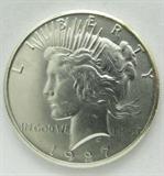 Coin 1927-P Peace Silver Dollar Gem BU
1927-P Peace Silver Dollar. 26.73g of 90% Silver. 848,000 minted. Scarce Date. Graded by the consignor as Choice Brilliant Uncirculated. No Sales Tax on Coins, Currency, or Bullion.