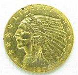 Coin 1909 Indian Head $2.50 Gold Coin
1909 Indian Head $2.50 Gold Coin. 4.18g of 90% Gold. 441,899 minted. Rare Date. No Sales Tax on Coins, Currency, or Bullion. #6-10.