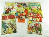 Lot of 5 Vintage Comic Books "Fighting Forces" +
This lot contains 5 vintage 10 cent issue comic books:
- From DC Comics "Fighting Forces", No. 28, Dec 1957.
- Little Wise Guys "Daredevil", No. 133, Aug 1956.
- From DC Comics "My Greatest Adventure" featuring a jungle ringmaster. Issue No. 5, Sep-Oct 1955.
- From American Comics Group "Adventure Into The Unknown". Issue No. 72, Mar-Apr 1956.
- Boy Comics "Chuck Chandler", No. 119, March 1956.