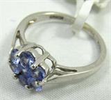 Jewelry 14KT White Gold Tanzanite Ring
Beautiful 14kt white gold fashion ring featuring seven round cut, prong set, faceted Tanzanite stones in a lovely flower design. Marked "14k India", ring size: 6. Total weight: 1.7 dwt.
