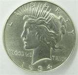 Coin 1934-P Peace Silver Dollar Gem BU
1934-P Peace Silver Dollar. 26.73g of 90% Silver. 954,057 minted. Rare Date. Graded by the consignor as Gem Brilliant Uncirculated. No Sales Tax on Coins, Currency, or Bullion. #48-23.
Group - Category: