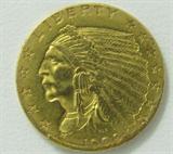 Coin 1908 $2.50 Indian Head Gold Coin
1908 $2.50 Indian Head Gold Coin. 4.18g of 90% Gold. 565,057 minted. No Sales Tax on Coins, Currency, or Bullion. #123-33.