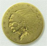 Coin 1912 $2.50 Indian Head Gold Coin
1912 $2.50 Indian Head Gold Coin. 4.18g of 90% Gold. 616,197 minted. Coin is well worn. No Sales Tax on Coins, Currency, or Bullion. #222-16.