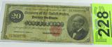 Coin $20.00 Gold Note series 1882
$20.00 Gold Note. Series 1882. Signed Lyons and Roberts. Corners are rounded, has Vertical and Horizontal folds, pin holes present, edges are rough in places. Will Display Nicely. No Sales Tax on Coins, Currency, or Bullion. #228-62.