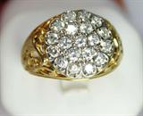 Jewelry 14kt Yellow Gold Diamond Cluster Ring*
Gorgeous 14kt yellow gold diamond cluster ring. Included Labtrade Gemological Laboratory report reads: "One stamped 14kt yellow gold man's cluster ring. Containing: Nineteen pave' set round brilliant cut diamonds approximate total weight of 2.00cts. Clarity SI-2 to I-1 Color H-I. Total weight of ring: 9.54gm". Ring size: 11.5, total weight: 6.2 dwt.