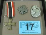 German Medals Genuine Service Awards WWII
Lot of 3 genuine German Military Medals from WWII. 1939 Bronze Star with ribbon, 1939 Zinc Medal with cross & 2 swords, Next is a 2.5" German Medal with Eagle, Cross and Tank. Consignor stated that all 3 medals are genuine.