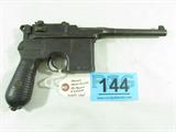 Gun Vintage Mauser Broomhandle 30 Mauser Pistol
Vintage Mauser Model Broomhandle in 30 Mauser Semi Auto Pistol. None matching serial numbers. German produced, a battle tested design and a favorite among military collectors. Fixed front sight, elevation adjustable rear sight, original grips. Condition grades at 75% with typical finish wear and some pitting. Used.