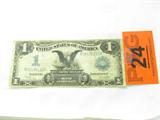 $1.00 Silver Certificate, Series 1899, Large Bill, Blue Seal. Signed Spellman and White. Has Vertical and Horizontal Folds, 2 Corners have Folds, Two pin holes Present. Will Display Nicely. No Sales Tax on Coins, Currency, or Bullion. #24-80.