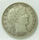 Coin 1912 Barber Head Half-Half Dollar XF/AU
1912 Barber Head Half-Dollar. 12.5g of 90% Silver. 1,550,000 minted. Rare Date. Graded by the consignor as Extremely Fine to About Uncirculated. No Sales Tax on Coins, Currency, or Bullion. #42-14.
