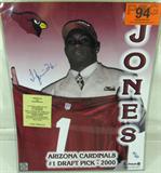 NFL Autographed Poster Thomas Jones AZ Cardinals
If you are a football fan, Arizona native or both, this is the lot for you! Large poster featuring Thomas Jones, Arizona Cardinals #1 Draft Pick - 2000. Poster appears to be signed, and there is a generic looking certificate of authenticity included with this lot. Certificate reads: "Certificate of Authenticity. It is hereby certified that the autographed 16 x 20 photo which accompanies this certificate has been personally autographed by Thomas Jones. The autograph is unconditionally guaranteed as to its authenticity by Talkin' Sports." Item is hand-signed and numbered "19 / 50". Comes in a protective plastic sleeve that has a small tear near the bottom.